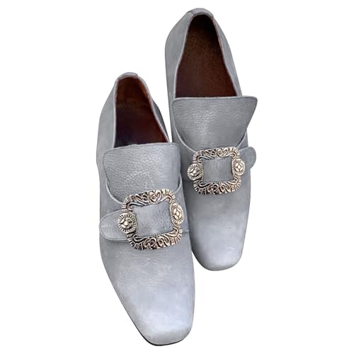 Mocasines vintage con hebilla para hombre, zapatos formales de punta cuadrada, zapatos de vestir de estilo barroco para hombre con acento decorativo de metal, diseño sin cordones, forro suave, calzado
