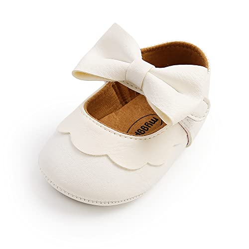MASOCIO Zapatos Bebe Niña Primeros Pasos Bailarinas Bebé Bautizo Mary Jane Calzado con Suela Goma Talla 20 12-18 Meses Blanco