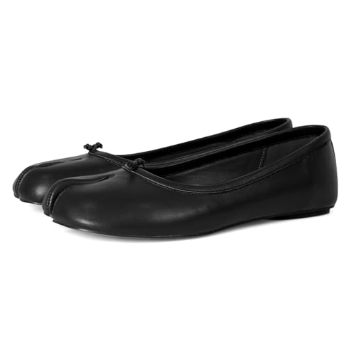 VBDB - Zapatos planos de ballet de cuero vintage para mujer, diseño de dedos con puntera dividida, ultra transpirables, antideslizantes, punta redonda para mujer, Negro -, 38 EU