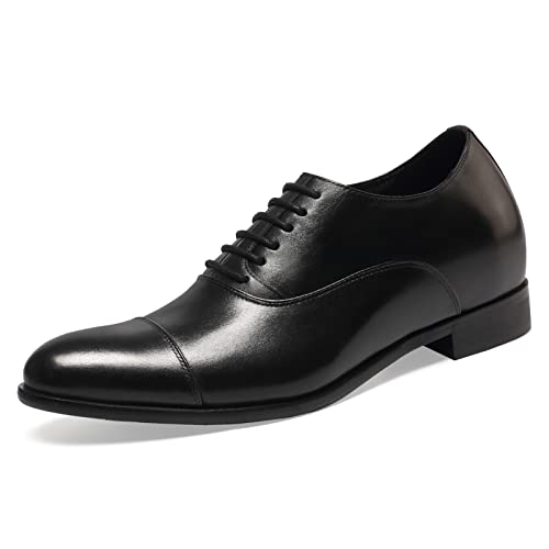 CHAMARIPA Zapatos de Vestir con Elevador Negros de Oxfords para hacerte Hombres más Altos Zapatos de Boda de Cuero de Vaca 7CM X92H38