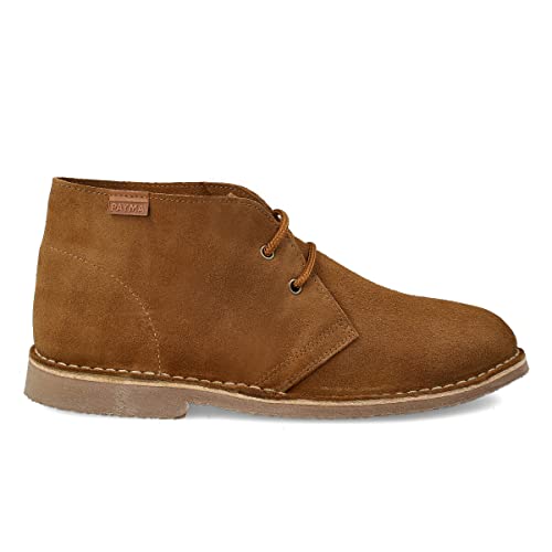 PAYMA - Botín Safari de Piel para Hombre y Mujer. Hecho en ESPAÑA. Botas Pisamierdas Chukka de Cuero Serraje Sport y Vestir. Cierre Cordones. Suela de Goma Crepe. Color: Camel, Talla: EU 42
