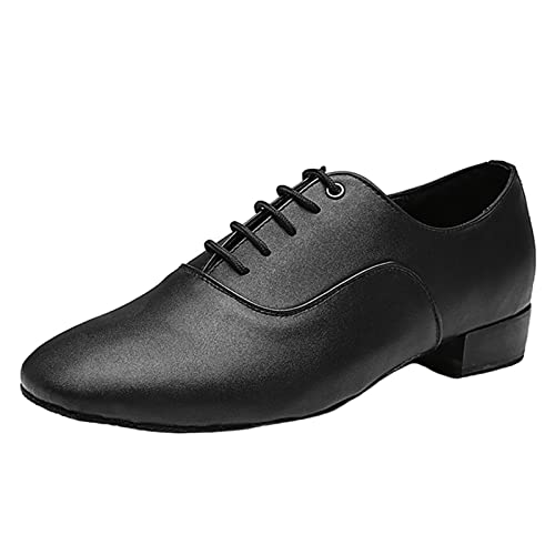 Zapatos De Baile para Hombres Zapatos Oxford Modernos Latinos De Cuero De Suela Completa Fondo Suave con Cordones Tacón Bajo,Negro,43 EU