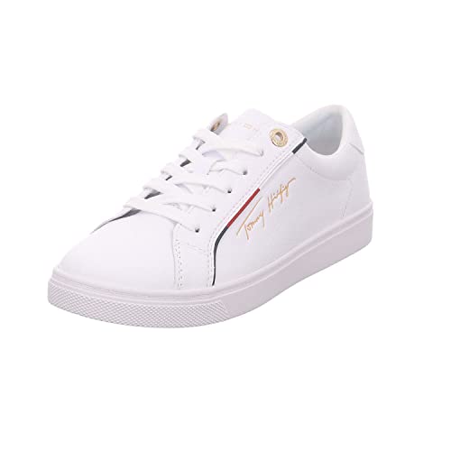 Tommy Hilfiger Mujer Sneaker Suela Cupsole Tommy Signature Zapatillas, Blanco (White), 39 EU