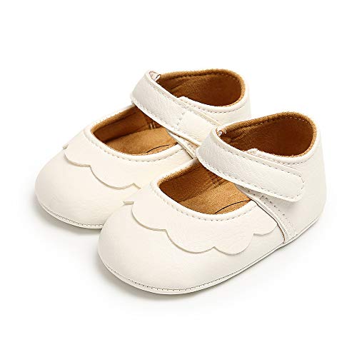 MASOCIO Zapatos Bebe Niña Recién Nacido Primeros Pasos Zapatos Bebé Princesa Calzado Suela Blanda Antideslizante Blanco 6-12 Meses