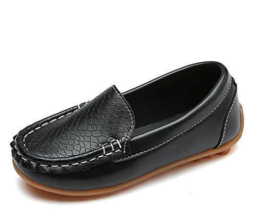 Vorgelen Mocasines de Cuero para Niños Moda Casual Zapatos del Barco Chicos Chicas Linda Comodidad Loafers Antideslizante Zapatos para Caminar/Negro 35 EU=Etiqueta: 36