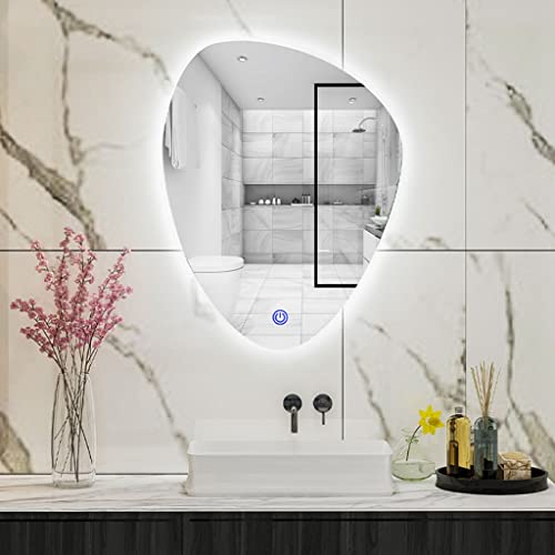 MKYOKO Espejo de baño, Espejo de Maquillaje Irregular Iluminado por LED táctil, Espejo de tocador retroiluminado, Pared, Impermeable 500x700 mm (Color : Upside Down-White, Size : 700x900m