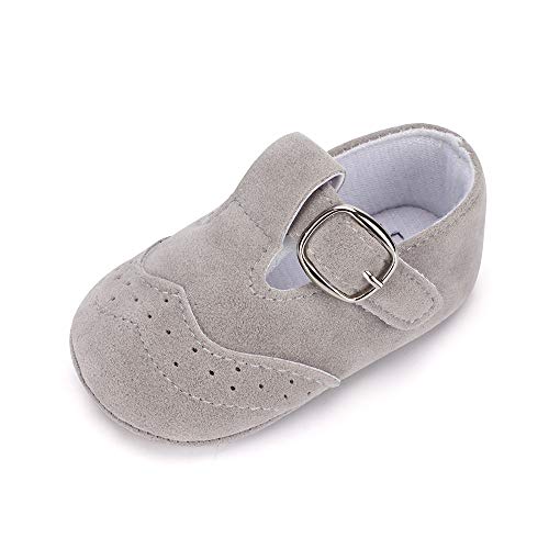 LACOFIA Zapatillas Antideslizantes para bebé niño Zapato Primeros Pasos de Cuero Suave de PU para bebé Gris 6-12 Meses