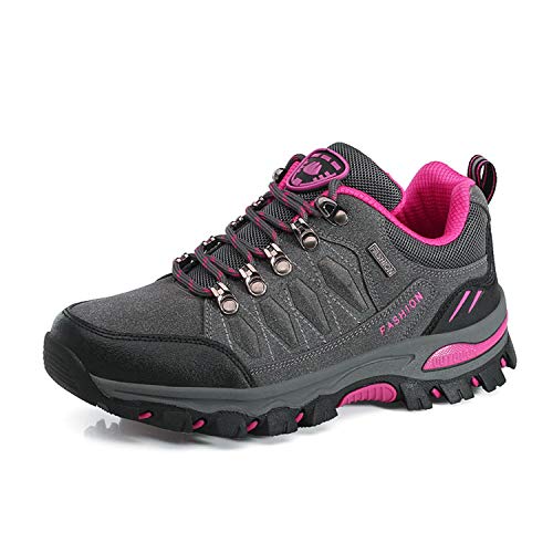WOWEI Zapatos de Senderismo Mujer Al Aire Libre Impermeable Antideslizantes Escalada Trekking Sneakers Zapatos de Montaña,98018 Gris Rosa Rojo,40 EU