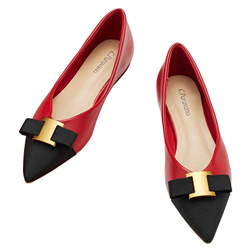 C.PARAVANO Zapatos Planos para Mujer I Zapatos de Mujer I Zapatillas de Ballet para Mujeres I Zapatos de Ballet Negros(tamaño 41, Rojo)
