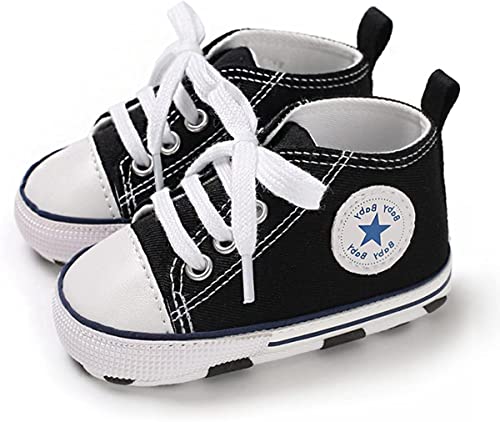 Genérico Zapatos para bebés Antideslizantes Primeros Pasos Suela Blanda Zapatos de Lona Transpirables y Antideslizantes Ligeros para bebé (Negro, Numeric_18)