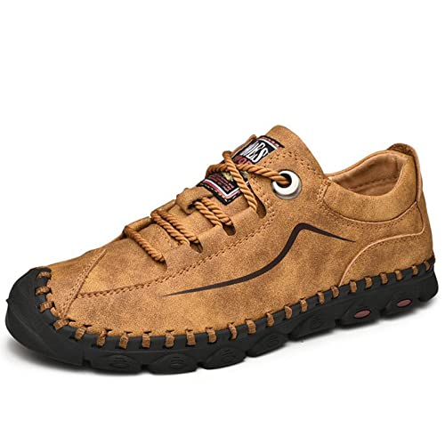 ReverseClock Zapatos de Cuero Antideslizantes Resistentes al Desgaste para Hombre Calzado de Senderismo al Aire Libre (Amarillo,46)