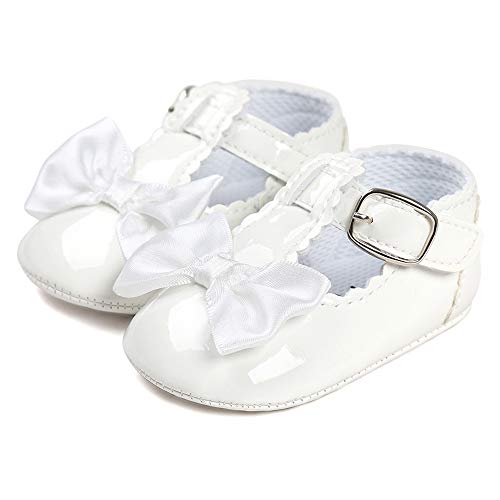 Lacofia Zapatos de Bautizo de Princesa Antideslizantes Bowknot para bebé niña Blanco 3-6 Meses