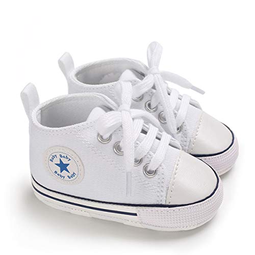 DEBAIJIA Bebé Primeros Pasos Zapatos de Lona 0-6M Niños Alpargata Suave Antideslizante Ligero Slip-on 17 EU Blanco (Tamaño Etiqueta-1)