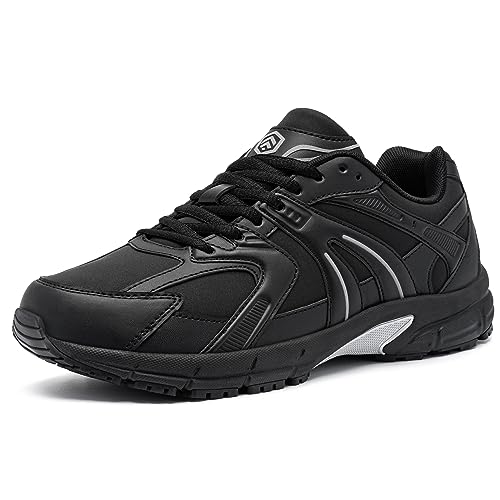 LARNMERN Zapatillas de Cocina Hombre Bota de Seguridad Zapatos de Trabajo Hostelería Calzado Antideslizante sin Puntera(Cuero Negro,45)