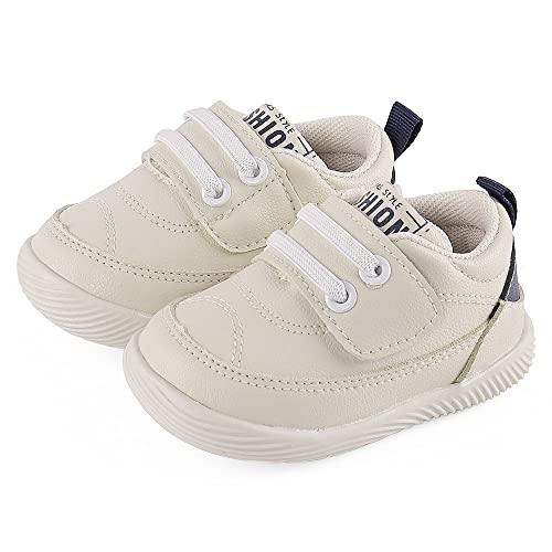 LACOFIA Zapatos Primeros Pasos Infantil Zapatillas de Deporte con Suela de Goma Antideslizante para Bebé Niños Blanco/Azul Marino 19(CN 17)