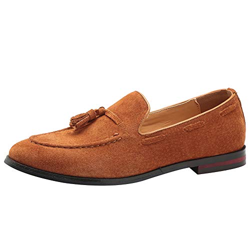rismart Hombre Hecho a Mano Borlas Mocasines Ante de Vestir Zapatos Uniforme Mocasín(Bronceado,43 EU)