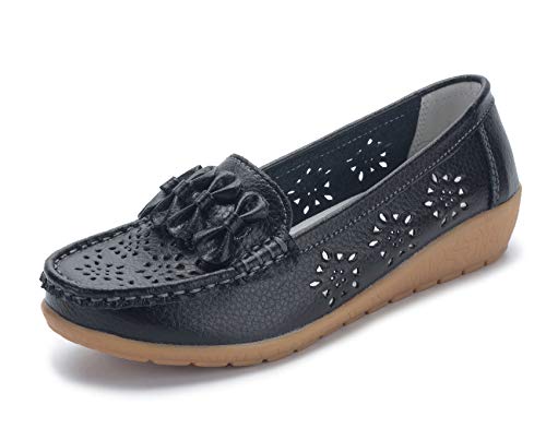 SMajong Mocasines para Mujer Loafers de Cuero Zapato Plano Casual Zapatos de Conducción Cómodos 38 EU (tamaño de Etiqueta 39)