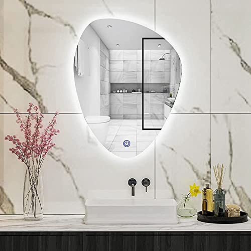 ZHTBATE Espejo de baño, Espejo de Maquillaje Irregular Iluminado por LED táctil, Espejo de tocador retroiluminado, Pared, Impermeable 500x700 mm (Color : Upside Down-White, Size : 500x700mm)