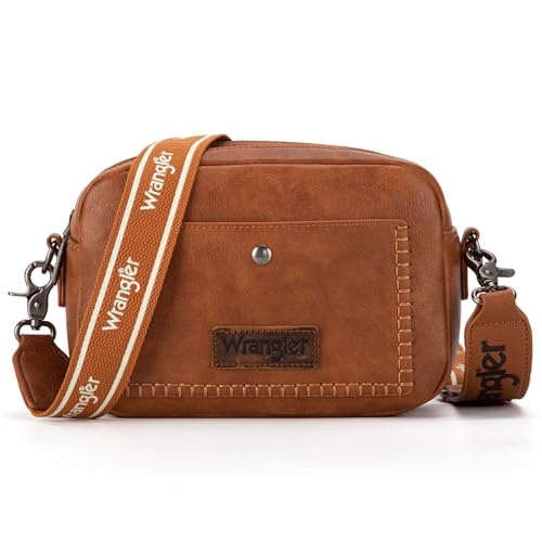 Wrangler Bolso cruzado para mujer, bolso de cámara con capacidad de doble capa, Marrón, Talla única