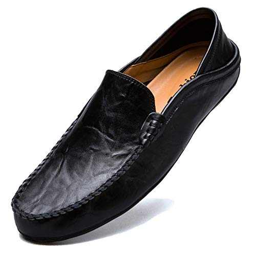 Unitysow Mocasines Hombres Zapatos de Vestir Casuales Holgazanes Slip On Verano Plano Cuero Zapatos de Conducción Zapatillas Negro 39EU