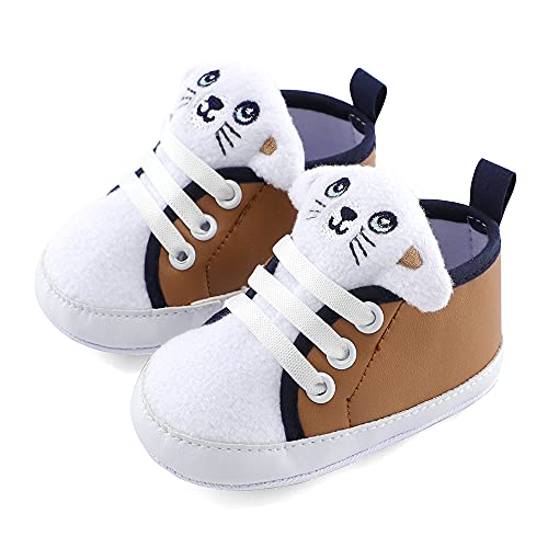 LACOFIA Zapatos Primeros Pasos niños Zapatillas de Cordones con Suela Suave Antideslizante para bebé niños marrón 6-9 Meses