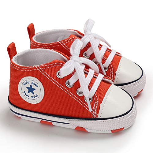 Geagodelia Zapatos de Cordones Bebé Zapatos Planos de Moda Otoño Top Alto de Suela Blanda Antideslizante Casual Cómodo y Transpirable (Naranja, 0-6 Meses)
