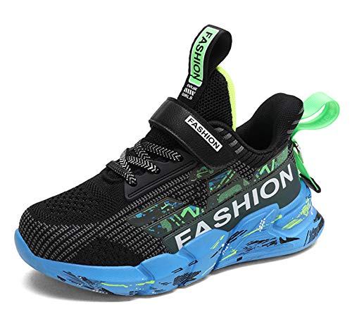 SMajong Zapatillas de Deporte Niñas Niños Sneakers Transpirable Zapatos de Correr Ligero Calzado Casuales Negro 31 EU