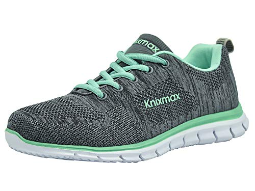 Knixmax Zapatillas Deportivas para Mujer Transpirables Ligero Cómodas Zapatos para Correr para Fitness Caminar Casual Deporte Sneakers Gris Verde 40EU