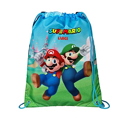 Undercover Bolsa de deporte Super Mario con nombre personalizado, diseño de Super Mario & Luigi para niños y niños | Bolsa para zapatos bolsa de deporte con cordón, multicolor